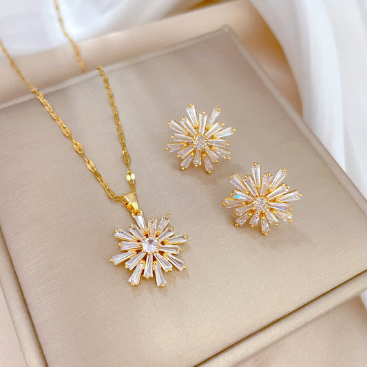 Luxury Titanium Steel Geometric Necklace and Earrings Set