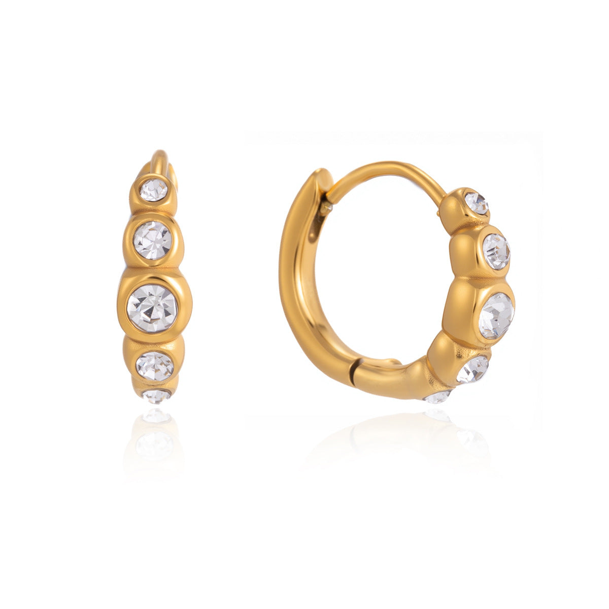 Orecchini a cerchio da donna in acciaio inossidabile placcato con strass, modello geometrico minimalista