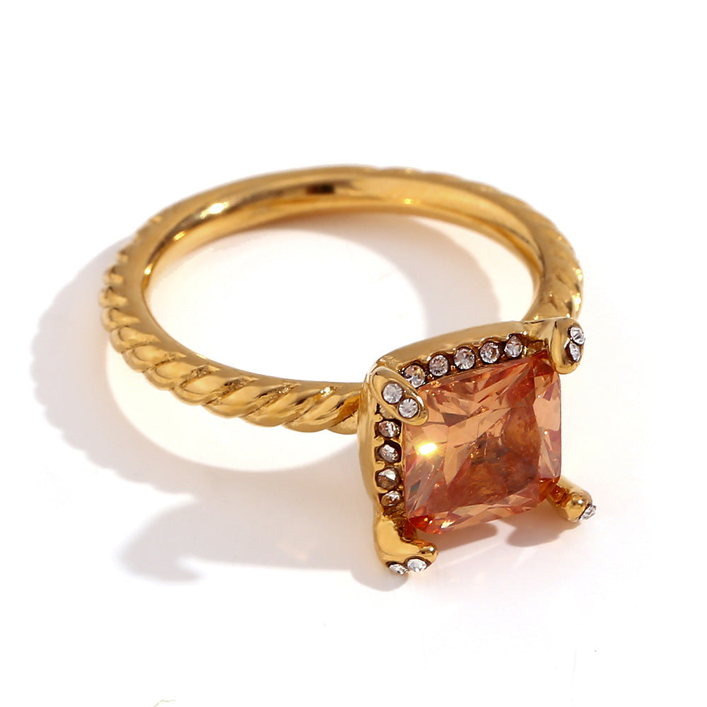 Anello geometrico vintage in acciaio inossidabile con placcatura in oro 18 carati e trama ondulata cava per donna