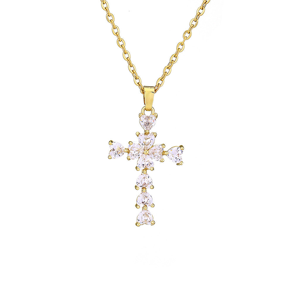 Elegante Collana con Ciondolo a Croce da Donna in Rame Placcato Oro con Catena a O, Collana con Ciondolo Stile Geometrico Minimalista