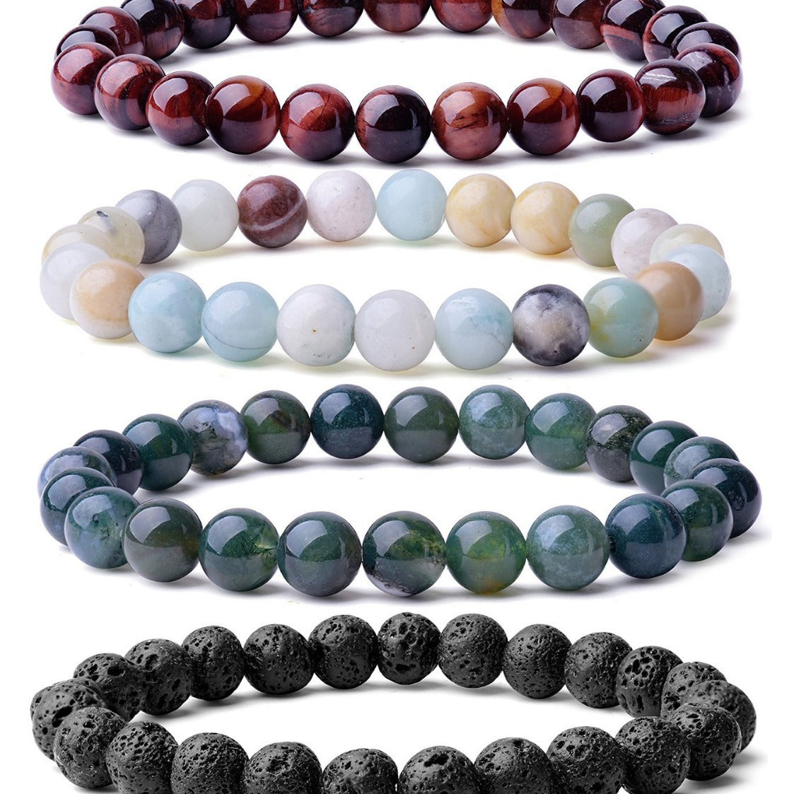 Geometric Natural Stone Agate Beaded Bracelet 8mm Unisex Elastic Stretch Handmade Jewelry