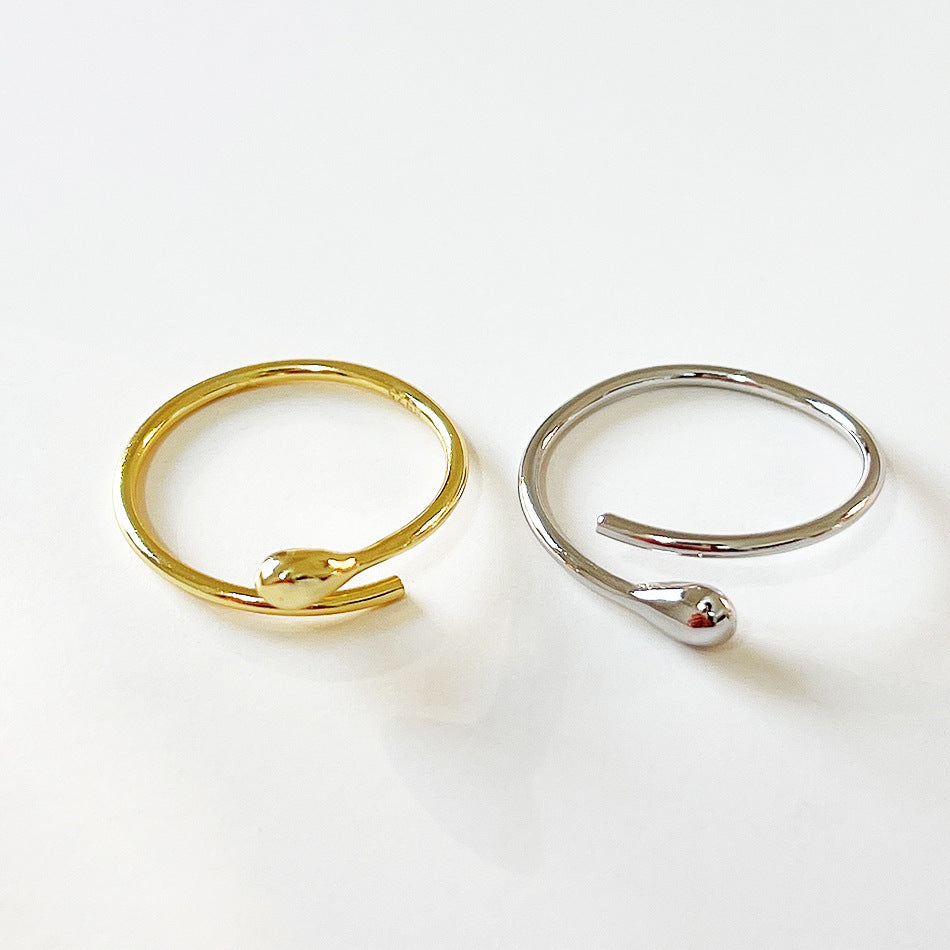Minimalist Silver Droplet Ring in 925 Sterling Silver with Clean Linear Design for Women