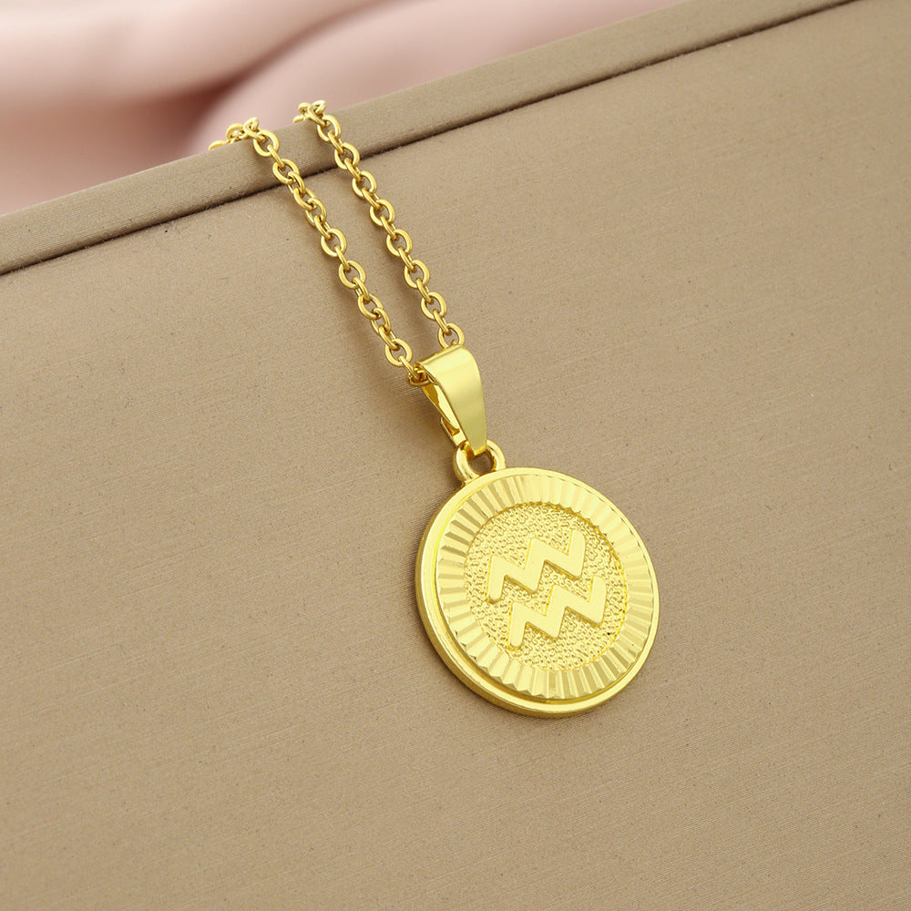 Collana Minimalista con Ciondolo Zodiacale in Acciaio Inox e Charm in Rame Placcato su Catena a O per Donna e Uomo