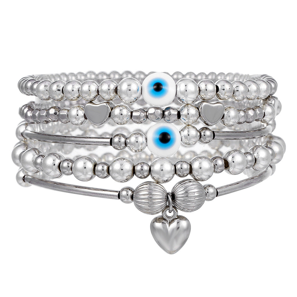 Bohemian Style Geometric Beaded Elastic Bracelet Set for Women with CCB Pearl and Acrylic Beads