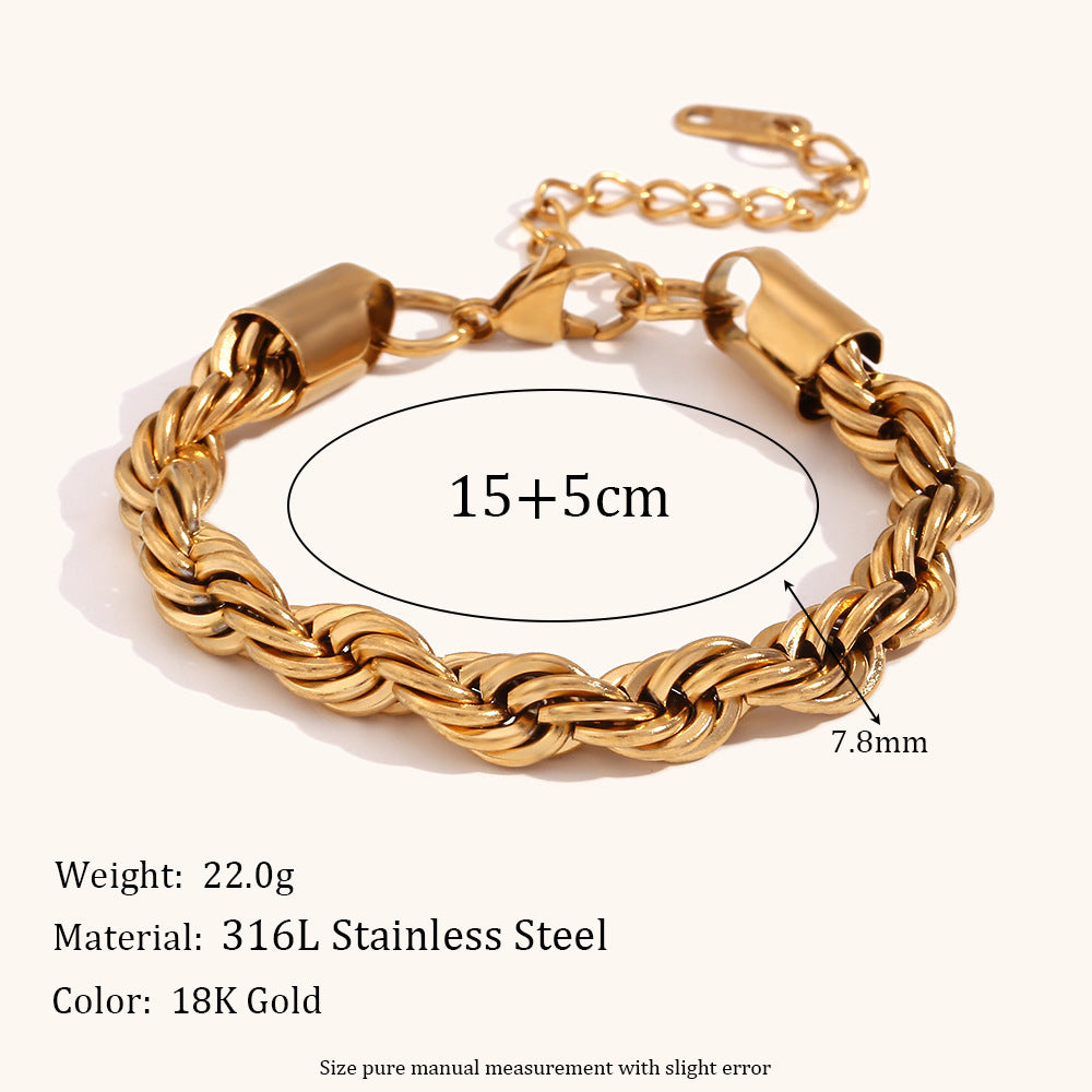 Minimalist Twisted Rope Necklace for Women Stainless Steel with 18K Gold Plating Geometric Pendant
