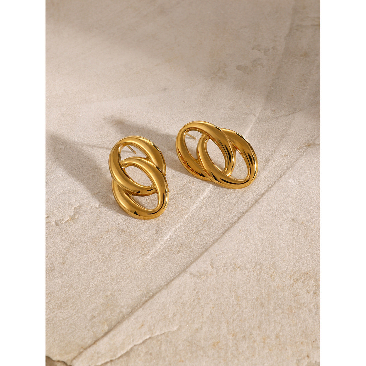 Minimalist 18K Gold Plated Geometric Double Round Hoop Earrings Stainless Steel