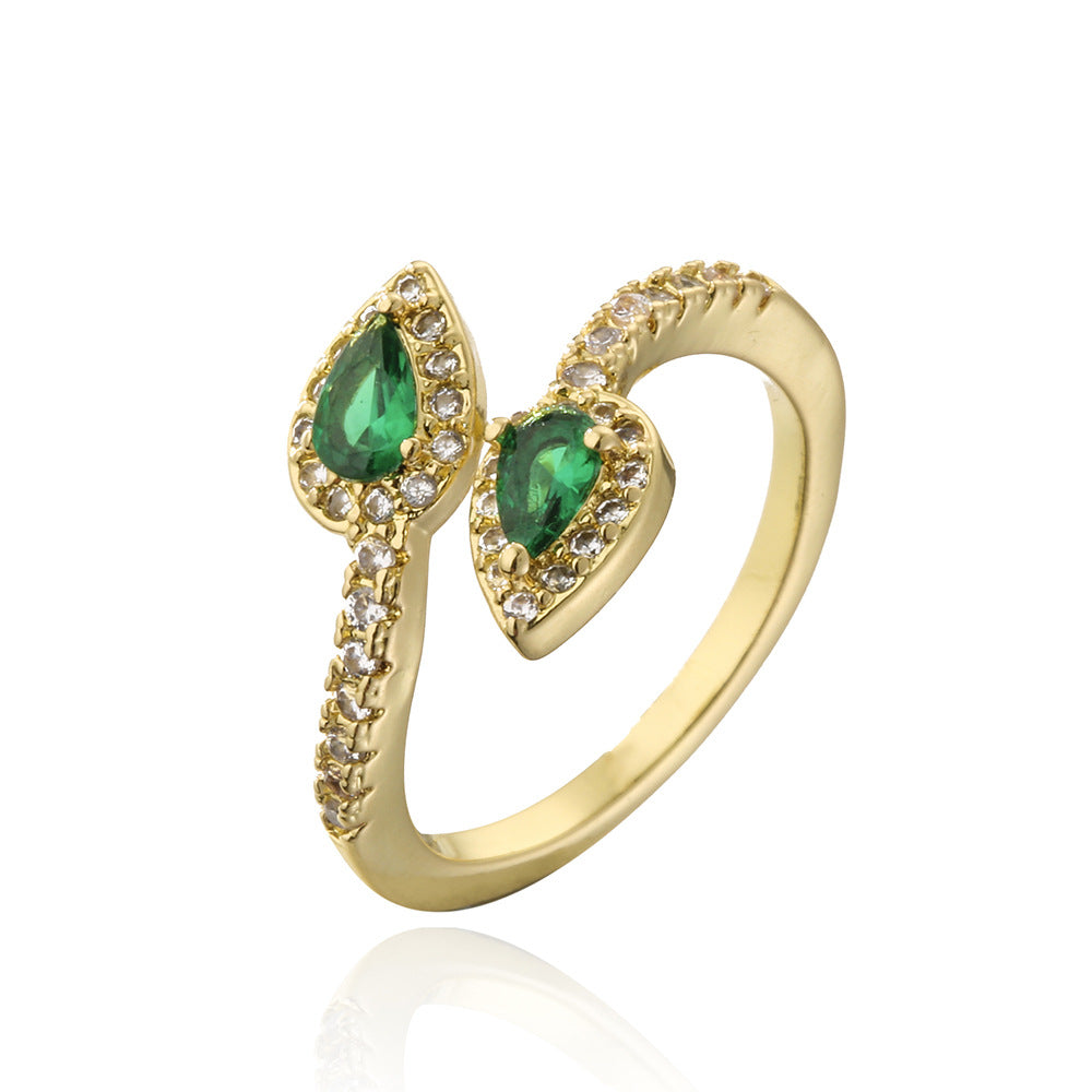 Anello Aperto da Donna di Lusso Minimalista in Rame Placcato Oro 18K con Zirconi Micro-Incastonati a Forma Geometrica Irregolare