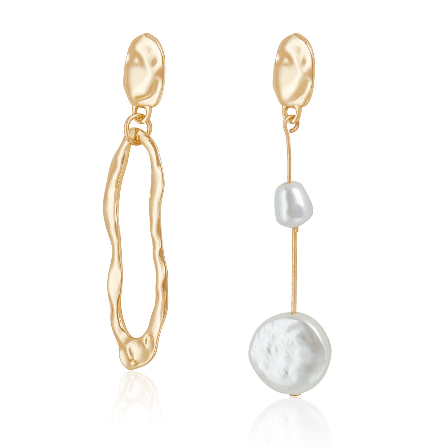 Pendientes de tuerca asimétricos geométricos vintage con perlas en aleación de zinc con acabado chapado para mujer