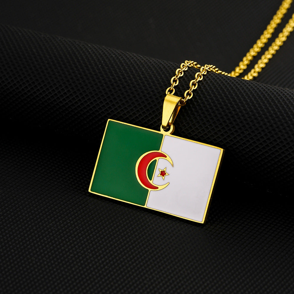 Collana pendente geometrica vintage in acciaio inossidabile con finitura smaltata unisex