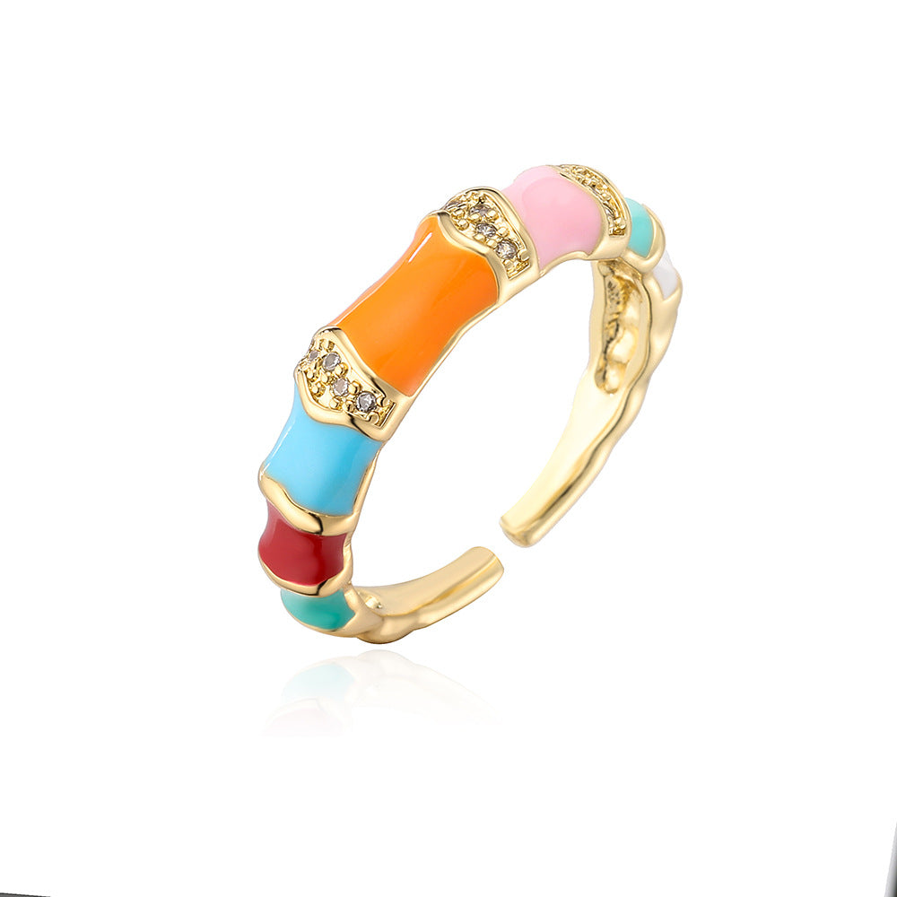 Minimalist Geometric Open Ring for Women Made of Brass with 18K Gold Plating and Zircon Inlay