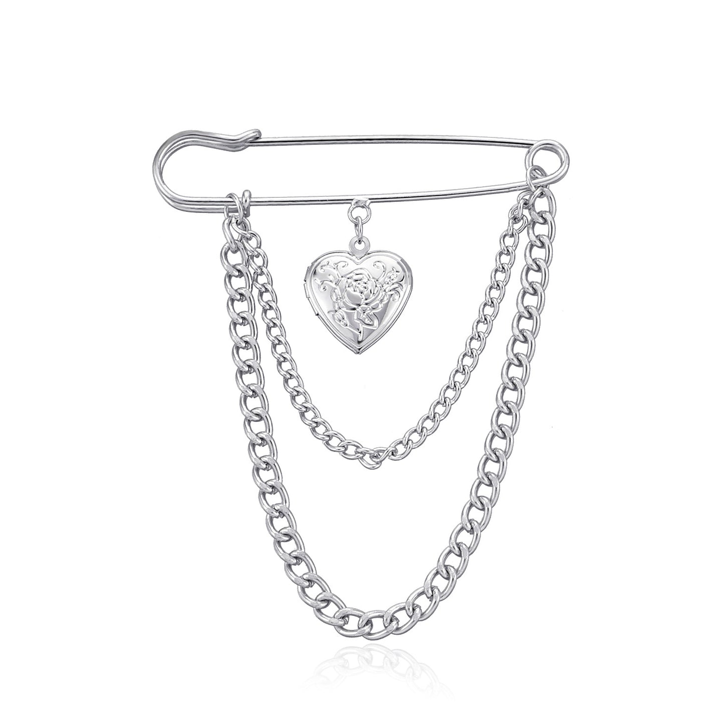 Creative Open-Top Embossed Heart Brooch Vintage Luxury Chain Pin Jewelry for Women