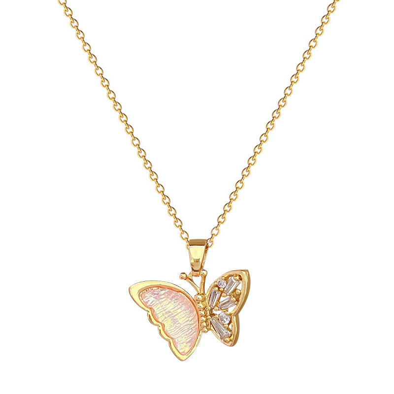 Set di collana e orecchini a farfalla geometrici da donna in acciaio al titanio di lusso con strass
