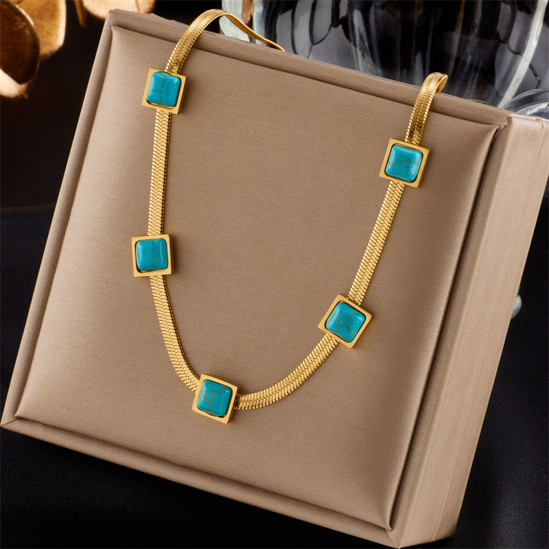 Collana con ciondolo a stella geometrica turchese stile vintage per donna con catena in acciaio inossidabile e finitura placcata