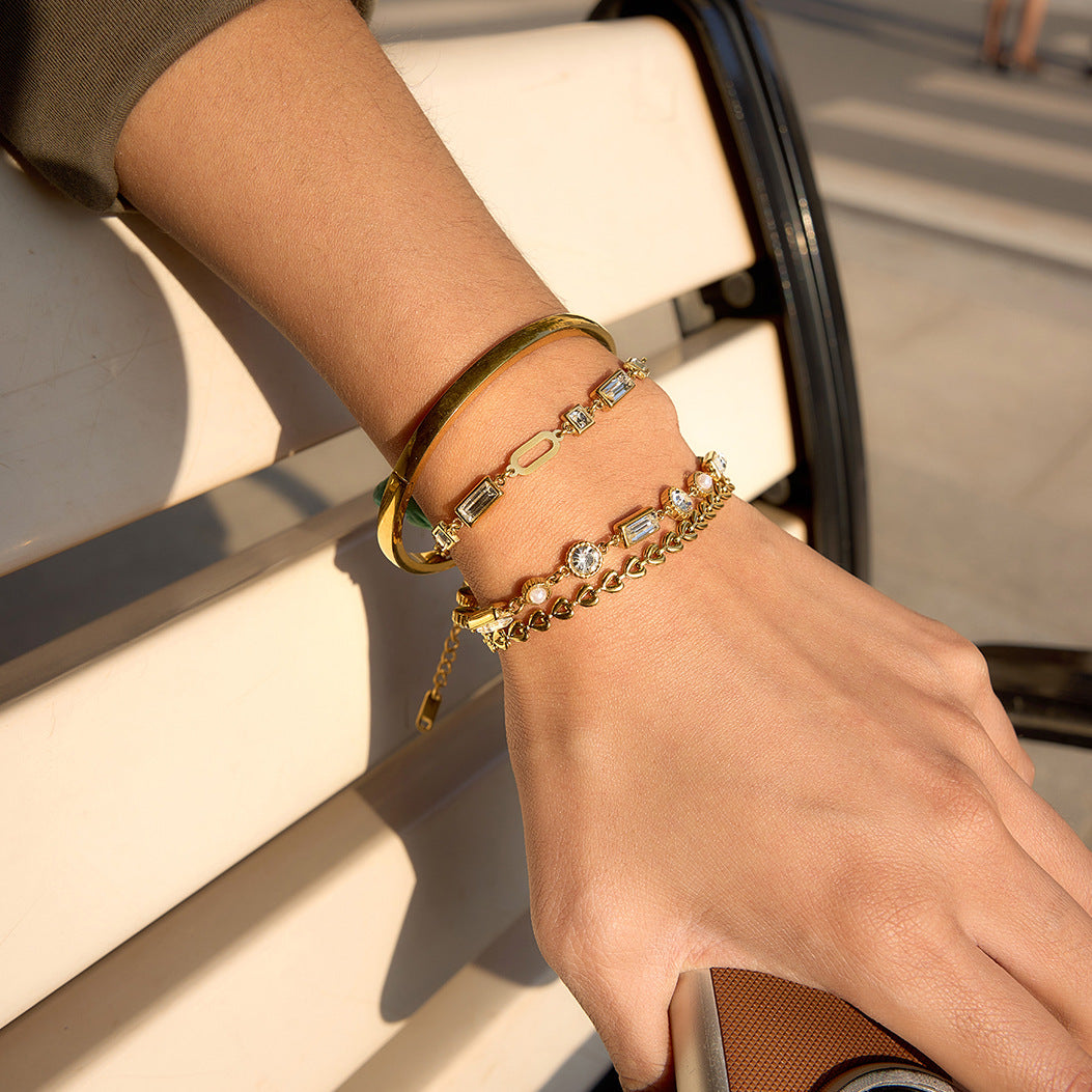 Elegant Geometric Stainless Steel Plated Rhinestone Bracelet for Women