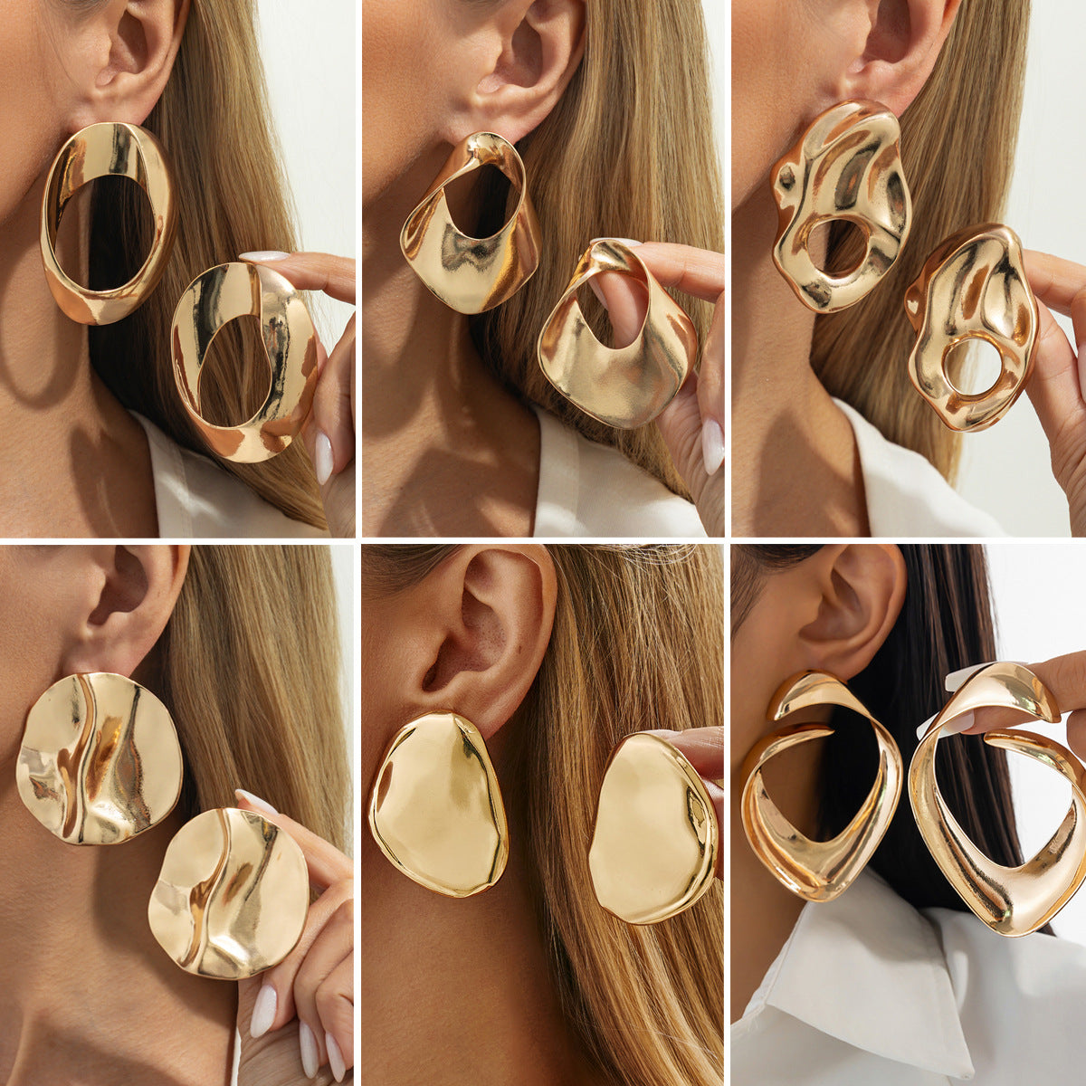 Minimalist Geometric Oval Hollow Plated Zinc Alloy Earrings for Women