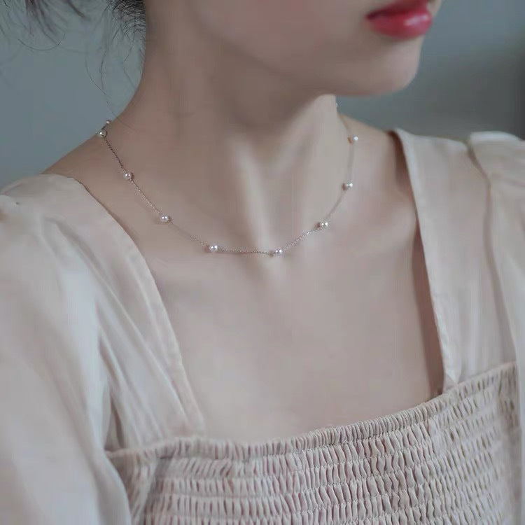 Minimalist Starry Sky Pearl Pendant Necklace for Women Titanium Steel Plated Clavicle Chain with Animal Shape Design