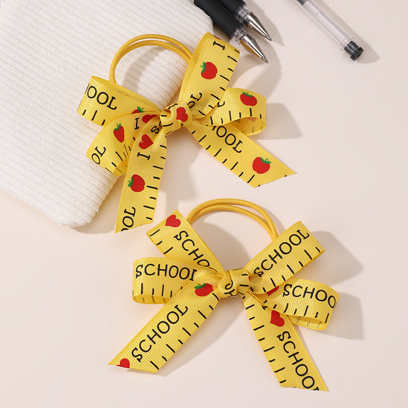 Cartoon Character Hair Tie for Kids with Knitted Ribbon Band, Pastel Macaron Color Design, Sweet and Minimalist Style Hair Accessory