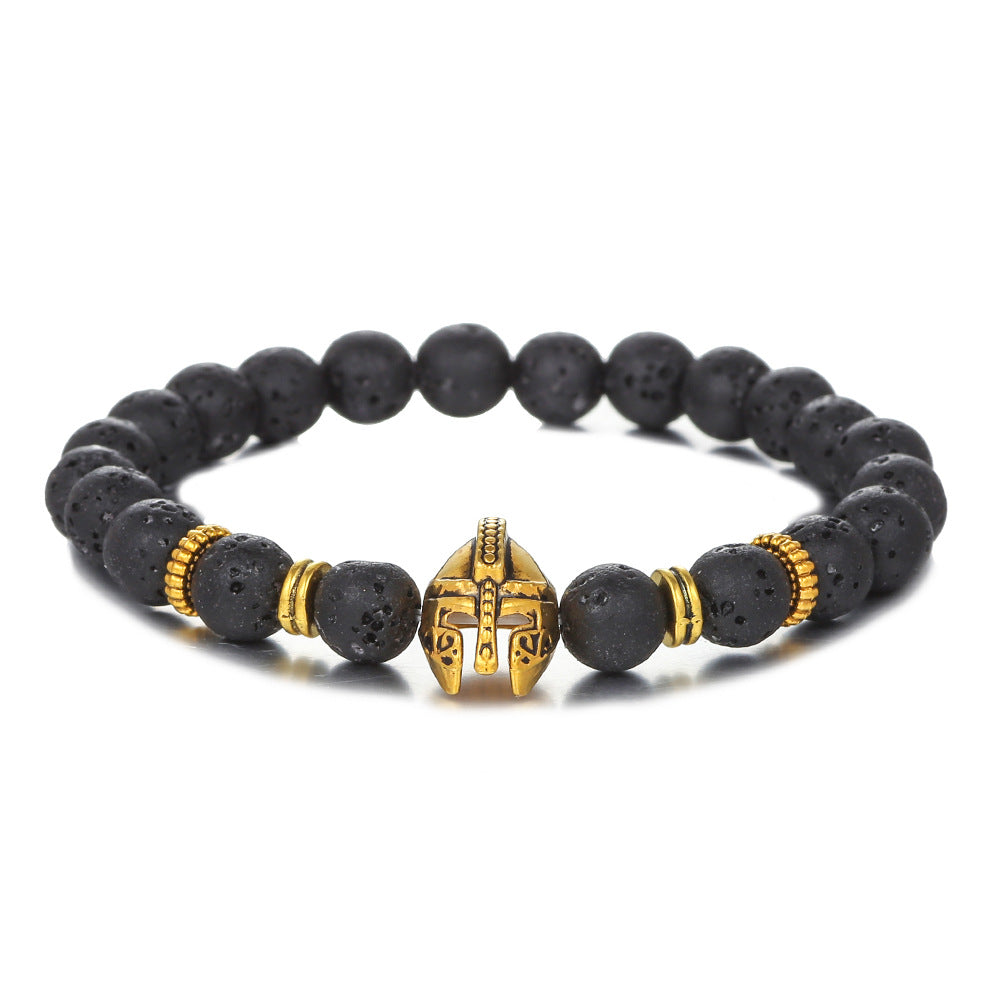 Geometric Round Agate and Cubic Zirconia Inlay Brass Beaded Bracelet