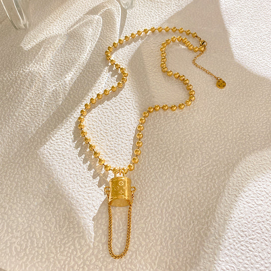 Luxury Gold Plated Titanium Steel Bag Charm Beaded Necklace for Unisex