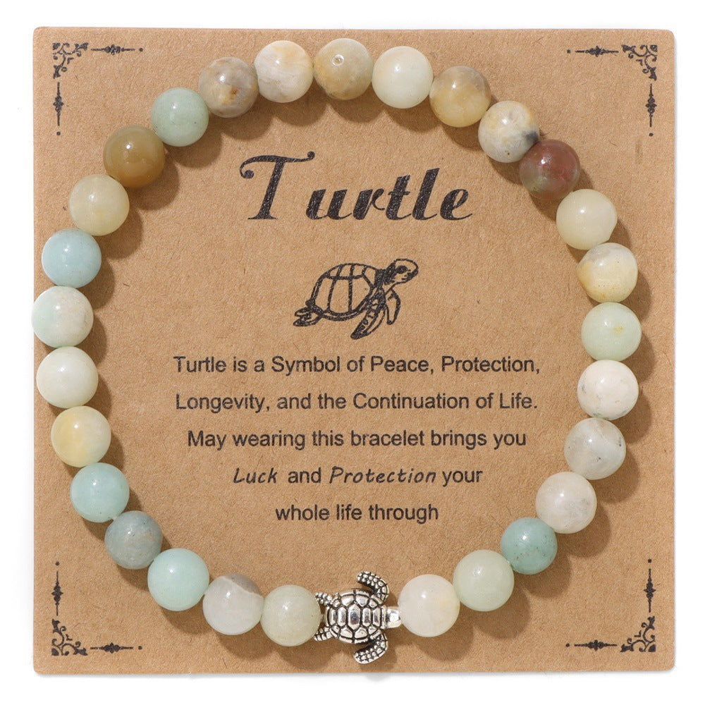 Vintage Minimalist Animal Stone Beaded Bracelet Unisex Sea Turtle Charm