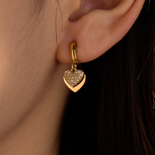 Fashionable Heart-Shaped Stainless Steel Earrings with Micro-Paved Zirconia for Women