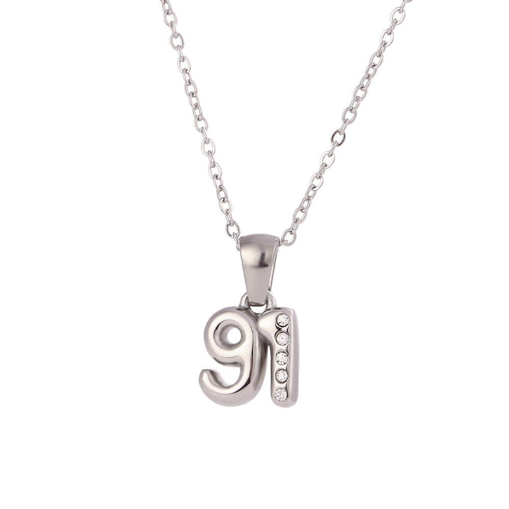 Minimalist Fashion Necklace for Women with Stainless Steel Chain, 18K Gold Plated Titanium Steel Pendant, Micro-Paved Rhinestone Accent, 3D Numeric Year Design