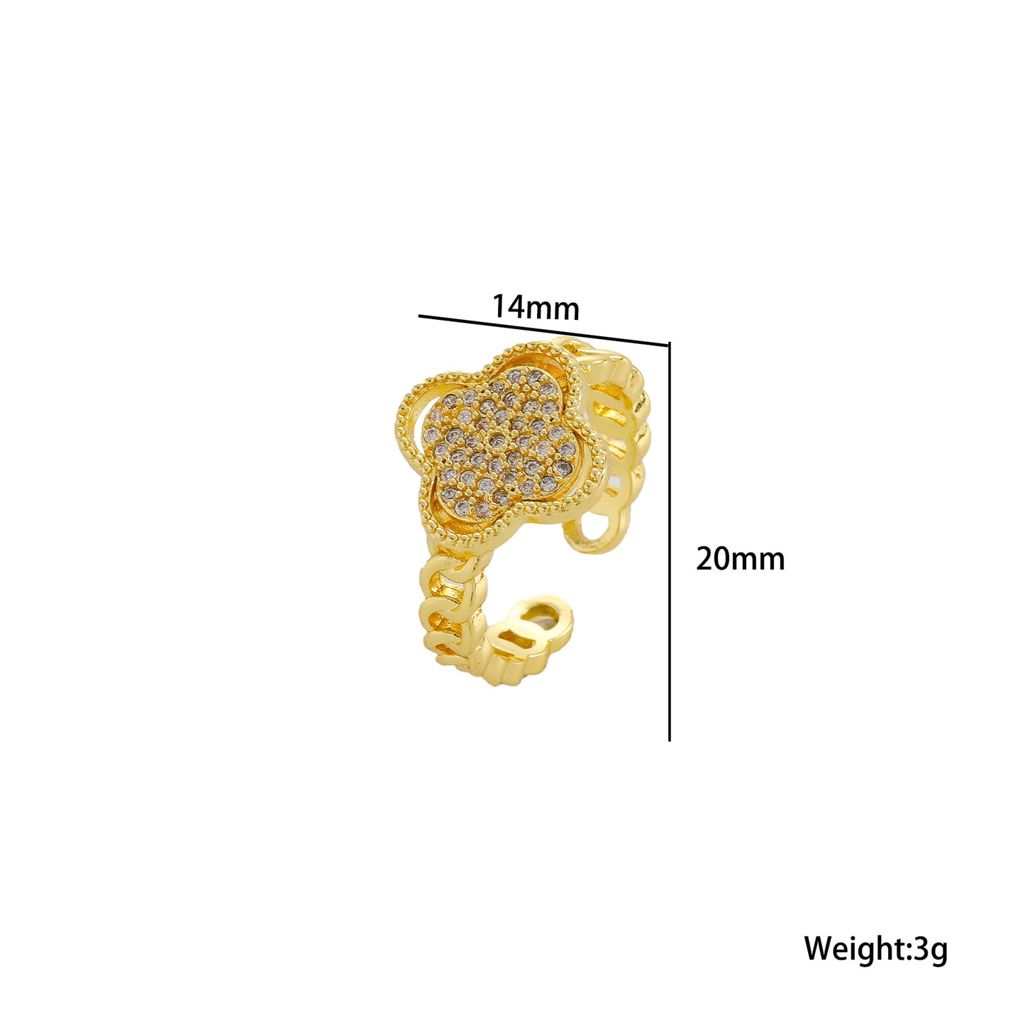 Anello da donna in acciaio al titanio a forma di quadrifoglio minimalista con intarsio di strass