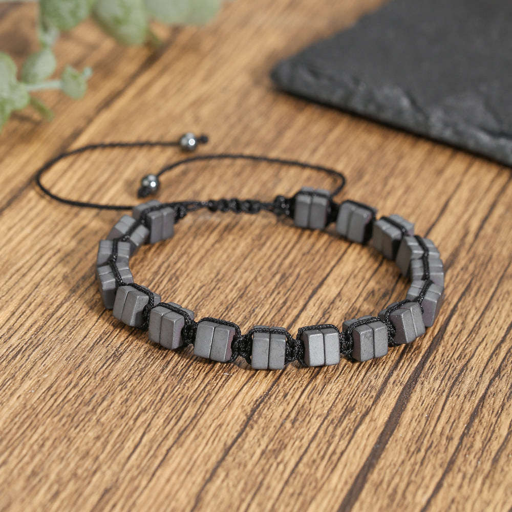 Punk Hip-hop Geometric Round Hematite Handmade Bracelet for Unisex