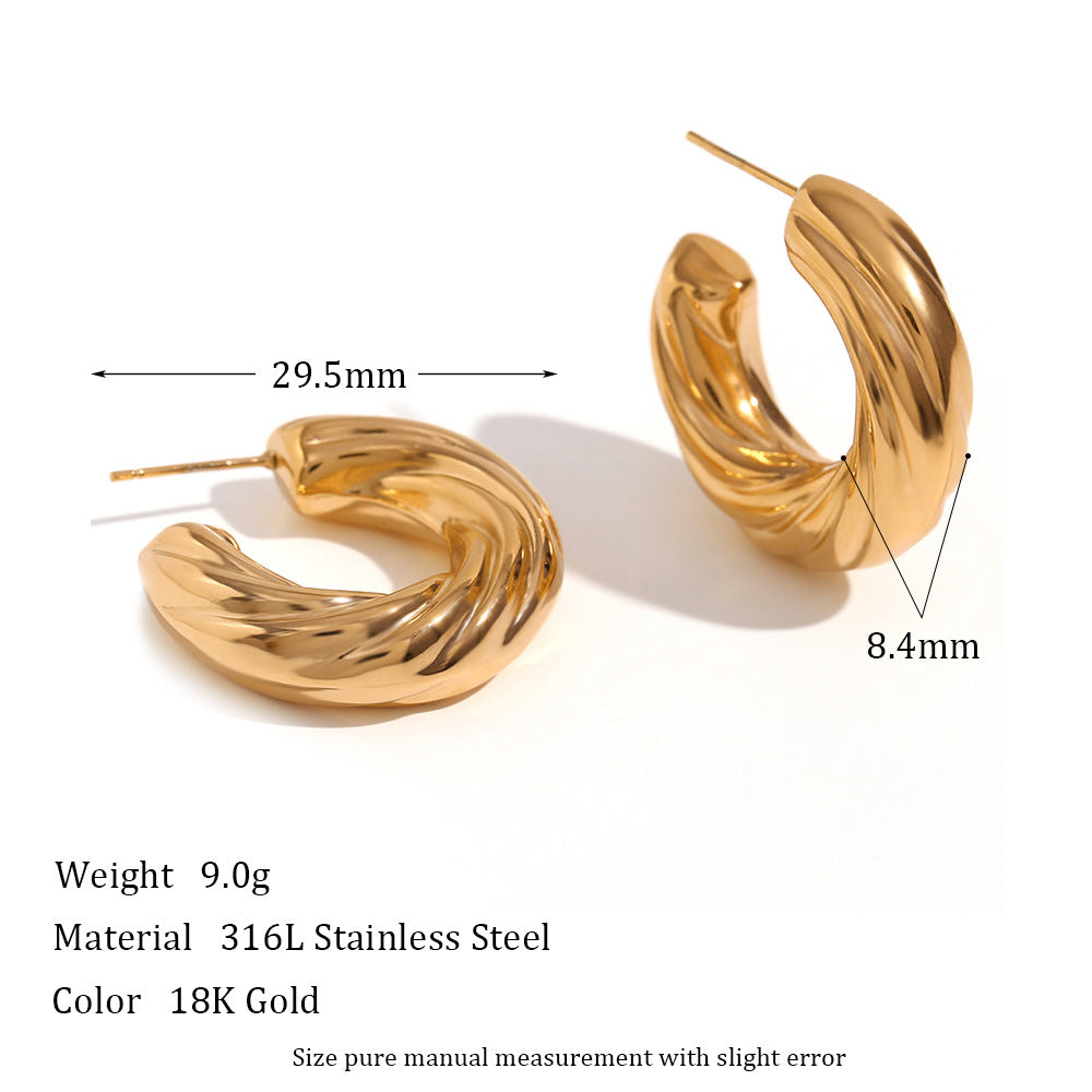 Orecchini a cerchio a filo cavo a C geometrici minimalisti in acciaio inossidabile da donna con placcatura in oro 18 carati