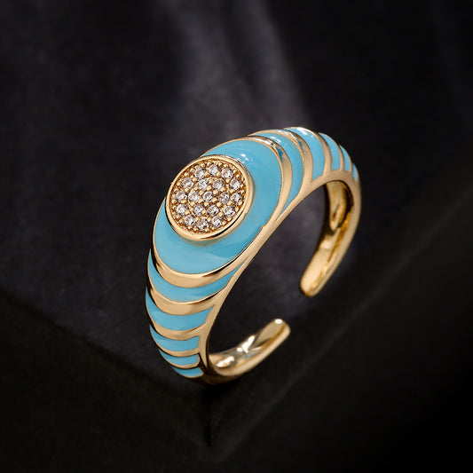 Vintage-Inspired Geometric Open Ring for Women Made of Copper with 18K Gold Plating and Cubic Zirconia Inlay