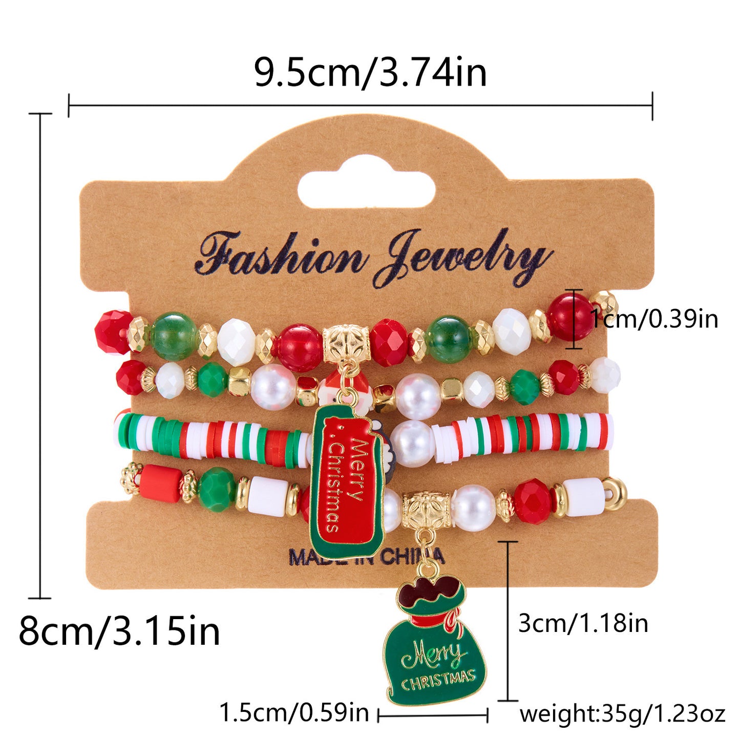 Colorful Acrylic Santa Claus and Reindeer Elastic Beaded Bracelet for Women Christmas Holiday Fashion Accessory