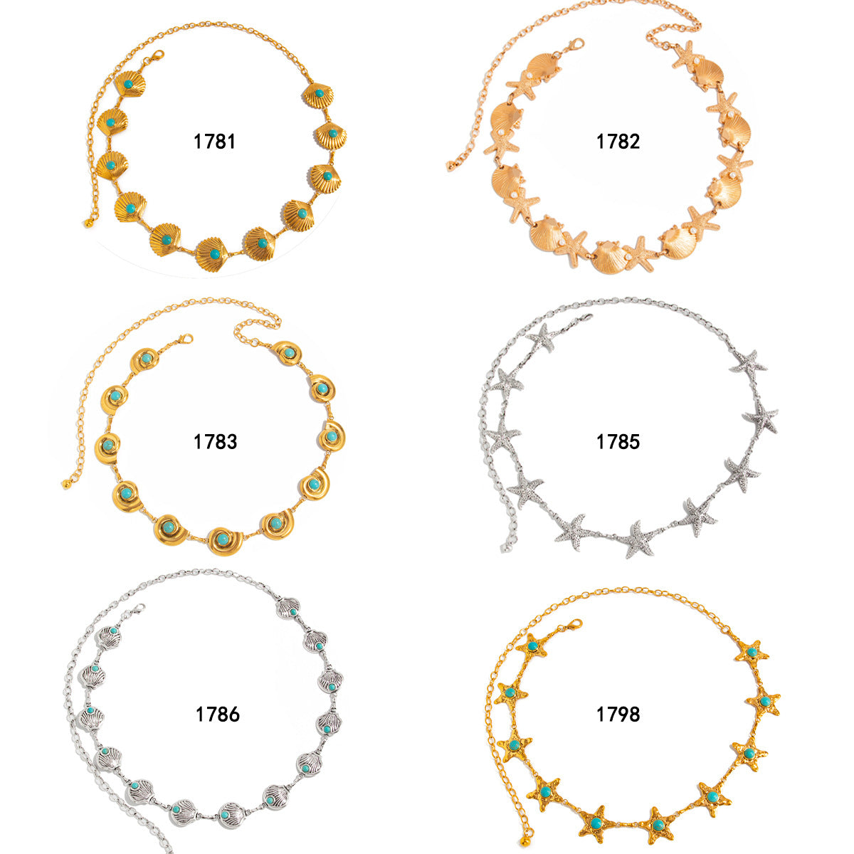 Cadena de cintura minimalista de estrellas de mar y conchas marinas para mujer, de metal con incrustaciones de turquesa y temática oceánica