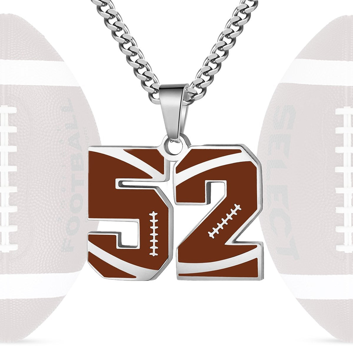 Motivational Football Number Pendant Necklace for Men in Stainless Steel with Polished Finish and Letter/Number Design