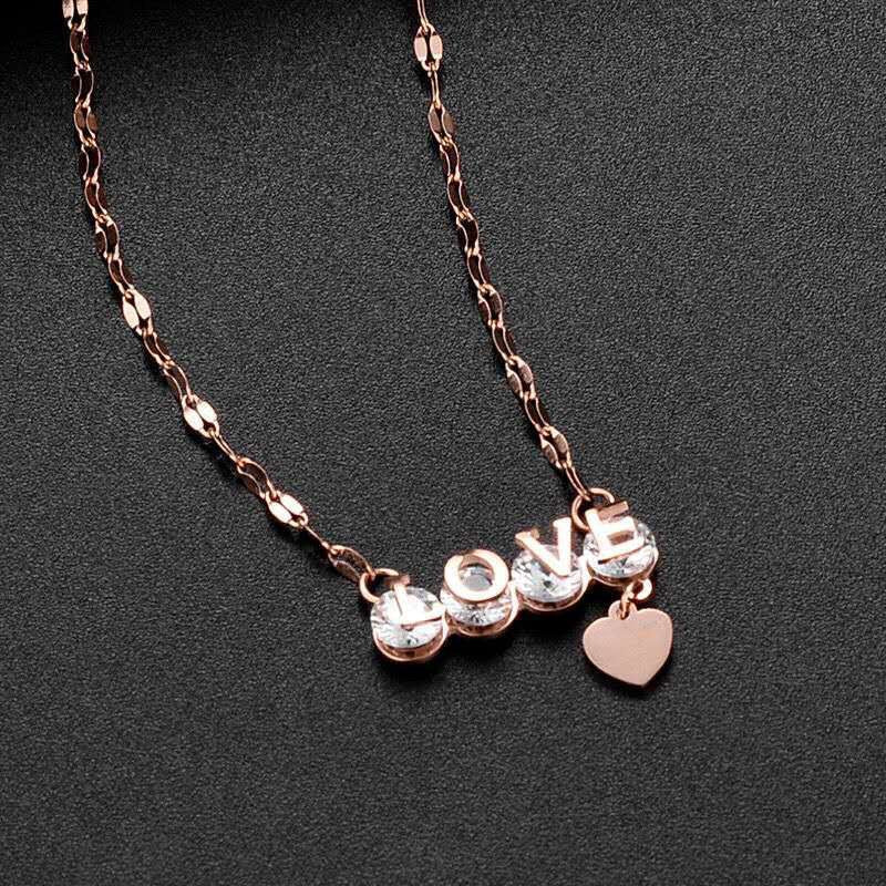 Fashion 18K Gold Plated Titanium Steel LOVE Letter Pendant Necklace Lip Chain for Women