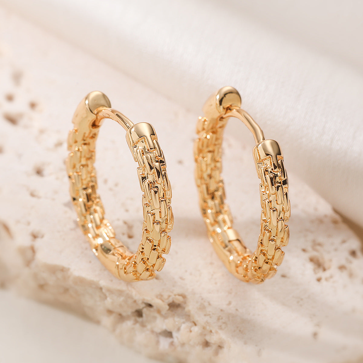 Vintage 18K Gold Plated Brass Geometric Hoop Earrings for Women