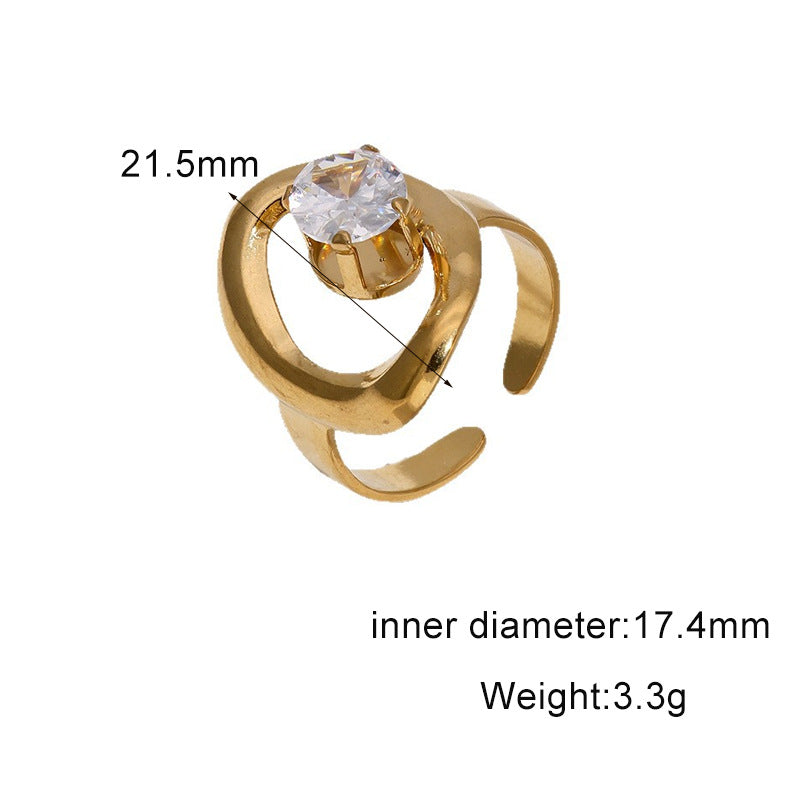 Minimalist 18K Gold Plated Geometric Star Cubic Zirconia Inlay Stainless Steel Open Ring for Women