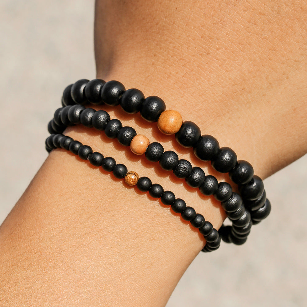 Minimalist Vintage Round Wood Beaded Stretch Bracelet