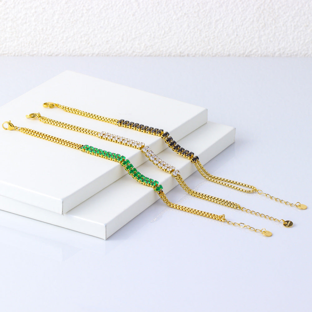 Bracciale da donna in acciaio al titanio placcato oro 18 carati con strass geometrici in stile hip-hop retrò