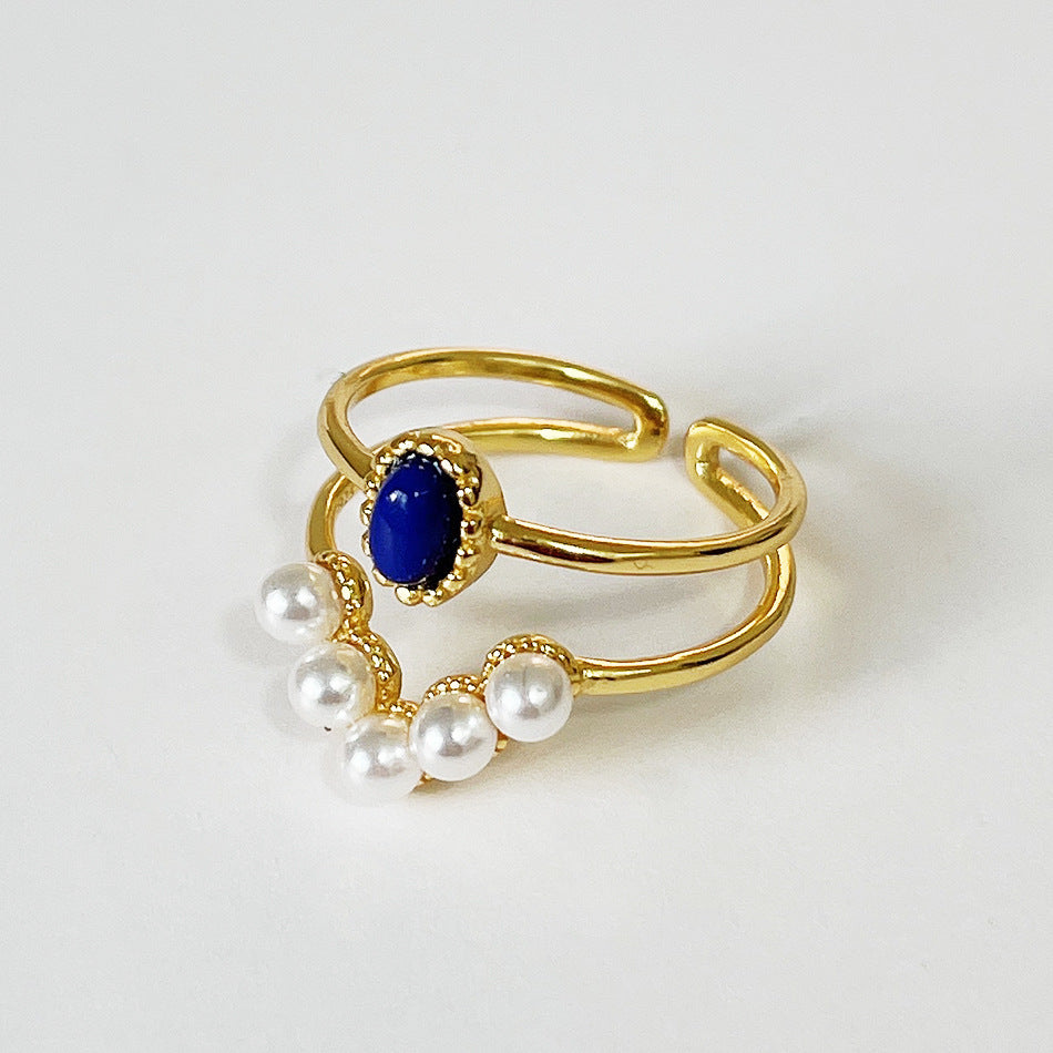Minimalist 925 Sterling Silver Geometric Plated Ring with Pearl for Women