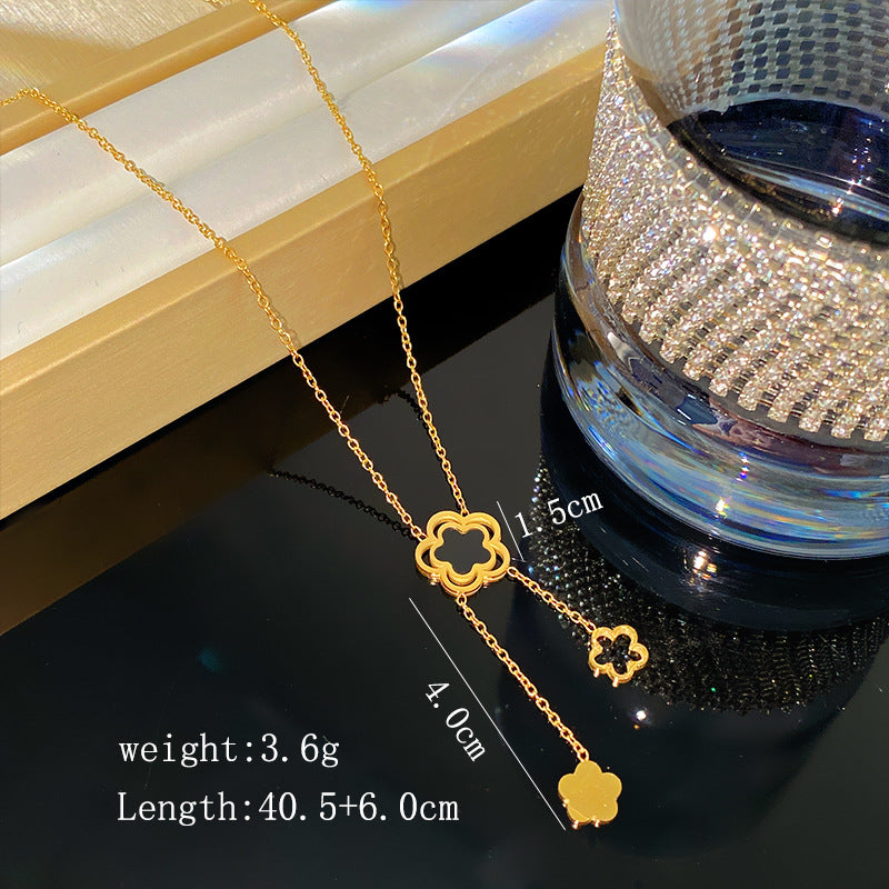 Sweet Floral Titanium Steel Plated Necklace with Tassel for Unisex