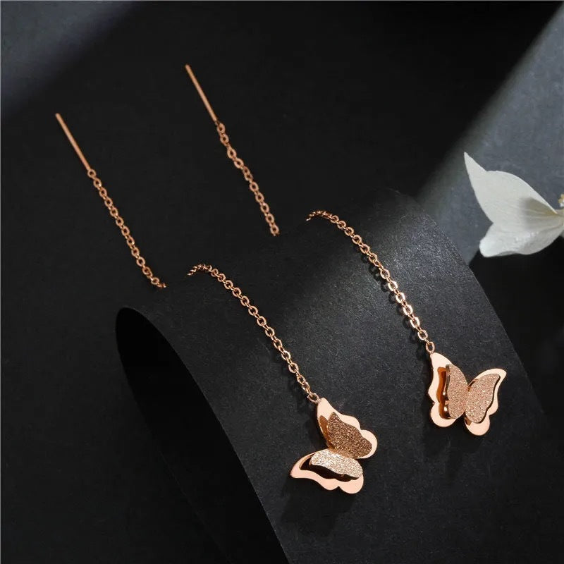 Minimalist Elegant 18K Gold Plated Titanium Steel Butterfly Drop Earrings