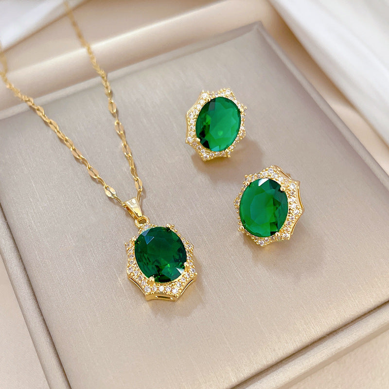 Luxury Sweet Geometric Titanium Steel Necklace and Earrings Set