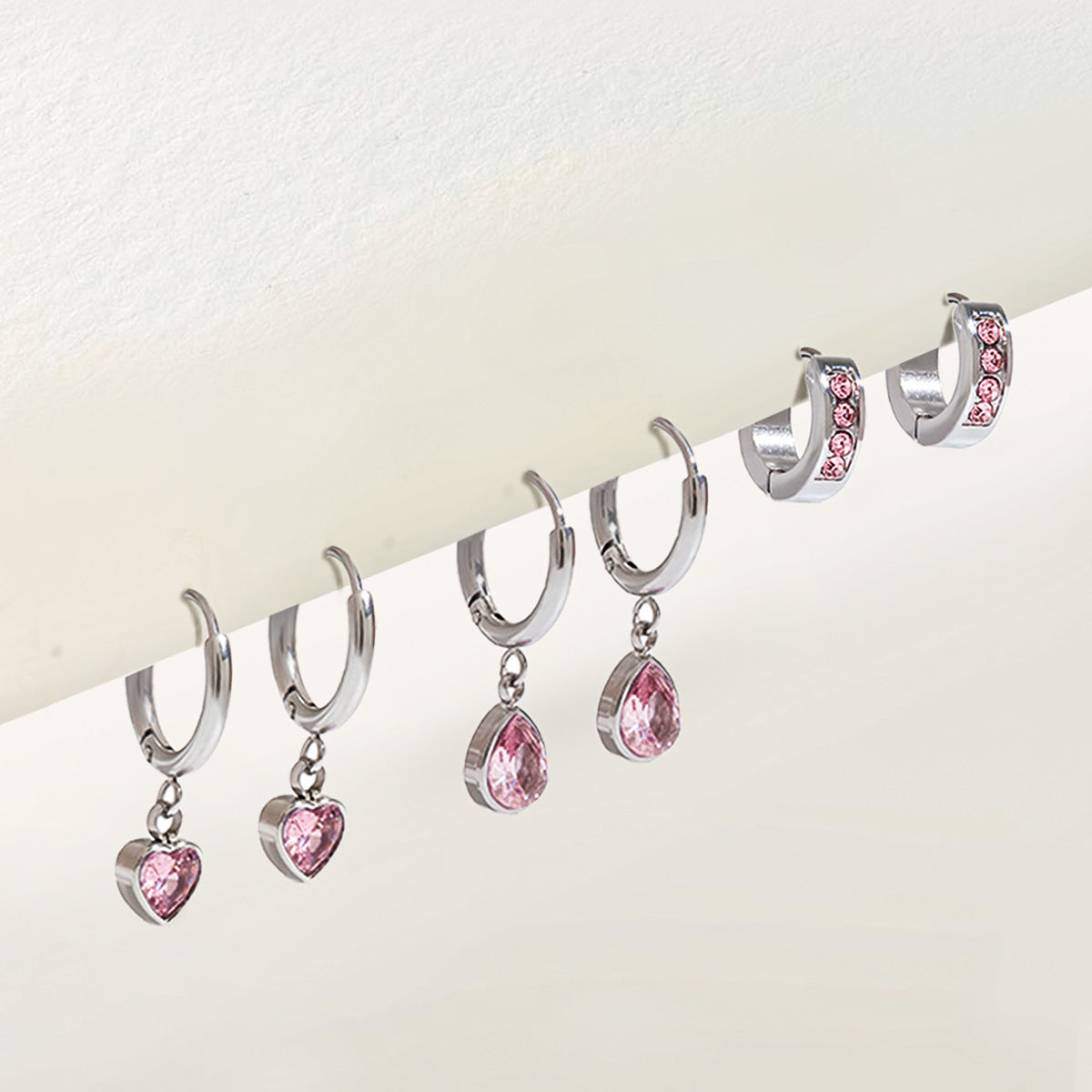 Elegant Geometric Heart Stainless Steel Plated Cubic Zirconia Earrings for Women