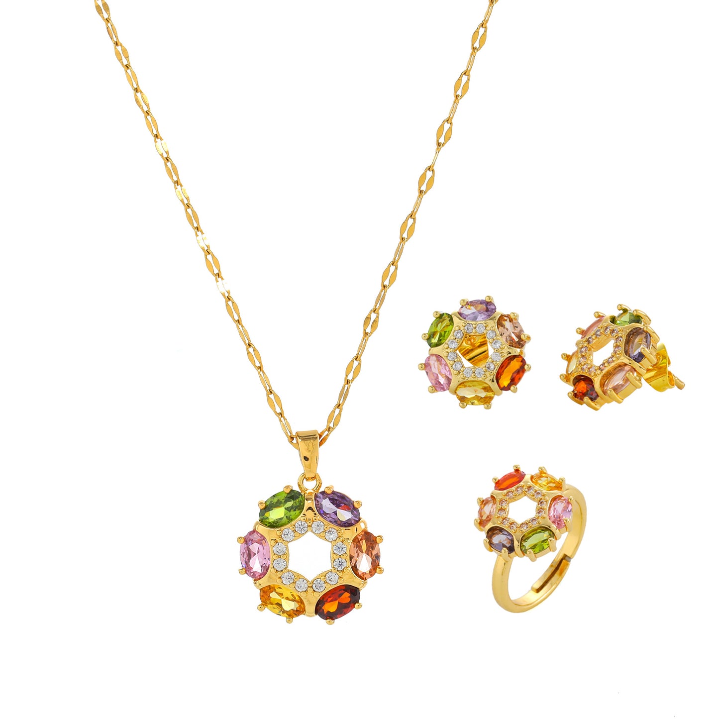 Collana Minimalista Floreale in Acciaio al Titanio con Intarsio di Strass per Donna, Catena a Onda d'Acqua, Set Ciondolo Leggero Ipoallergenico