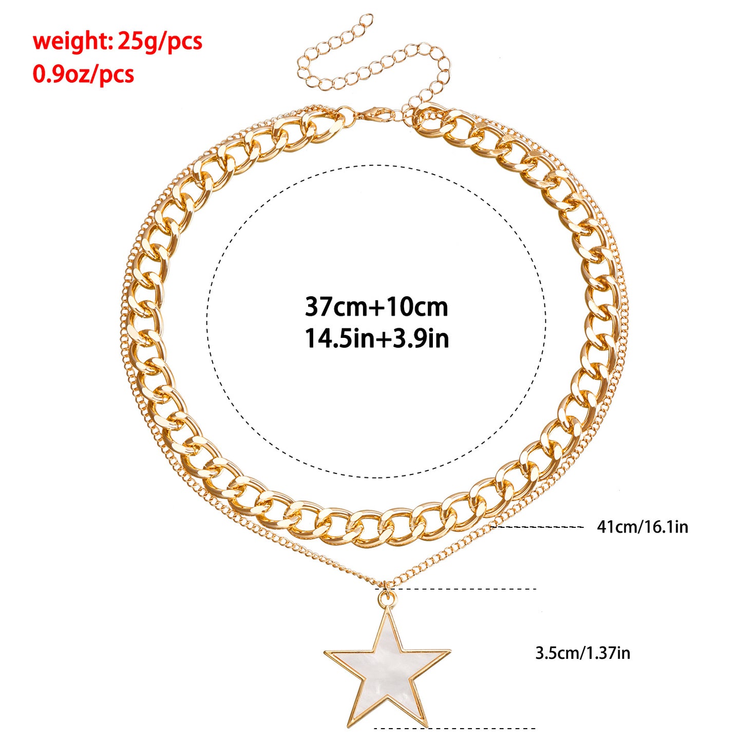 Minimalist Two-Tier White Five-Pointed Star Pendant Necklace with Electroplated Metal Chain for Women