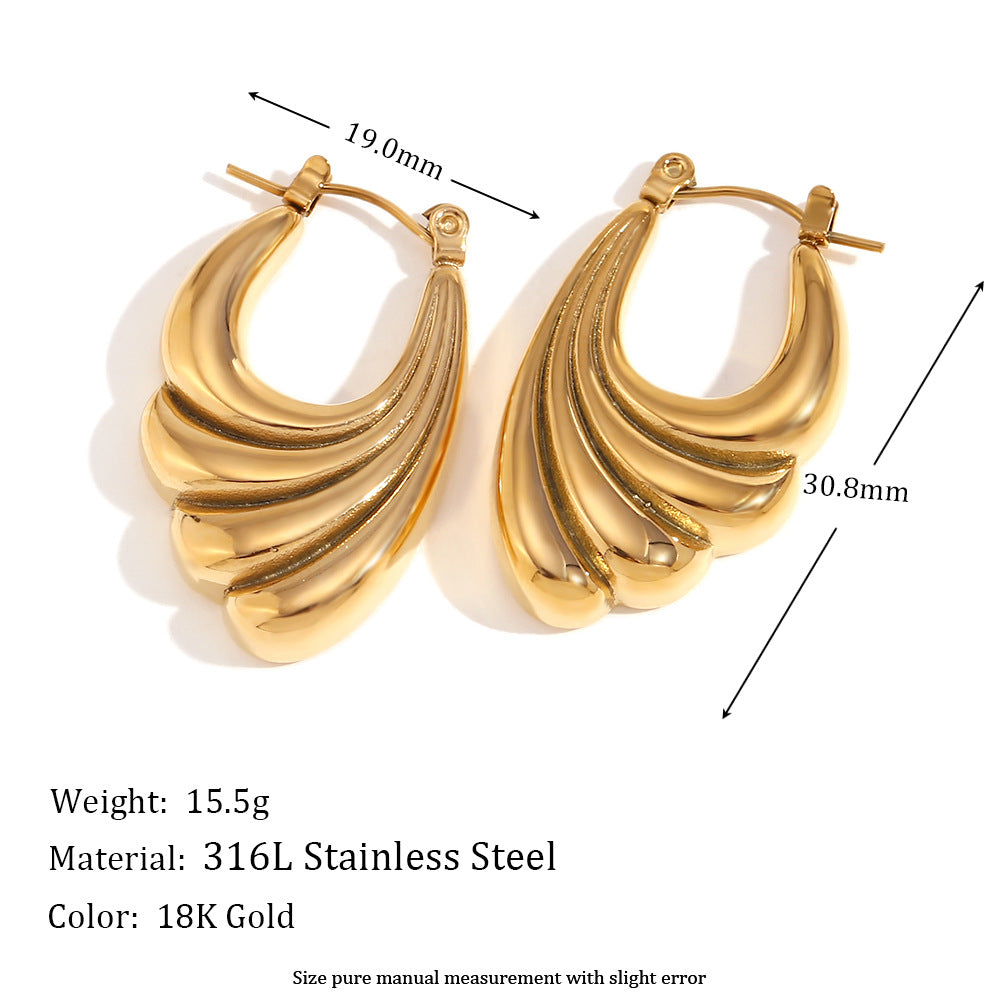 Orecchini da donna alla moda in acciaio inossidabile a forma di onda con placcatura in oro 18 carati