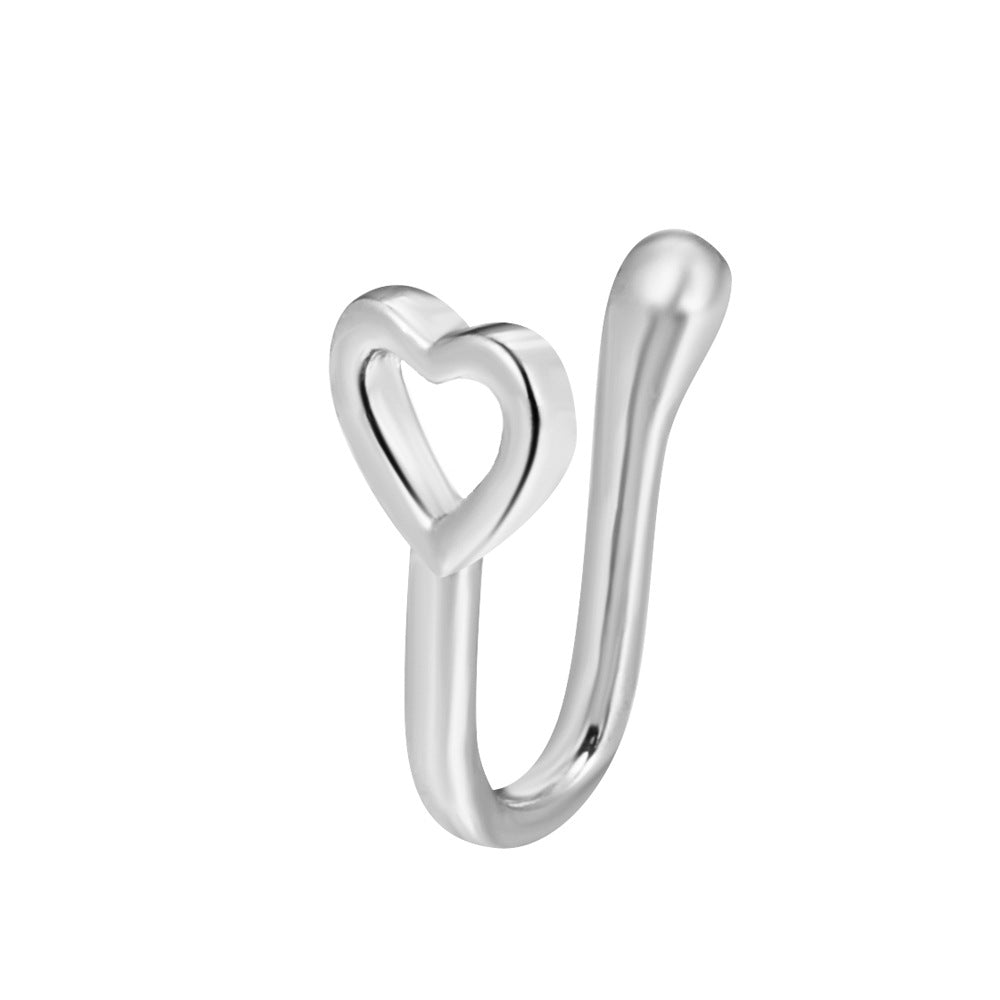 Clip per il naso a forma di U con stella e cuore placcata in rame vintage con zirconia cubica