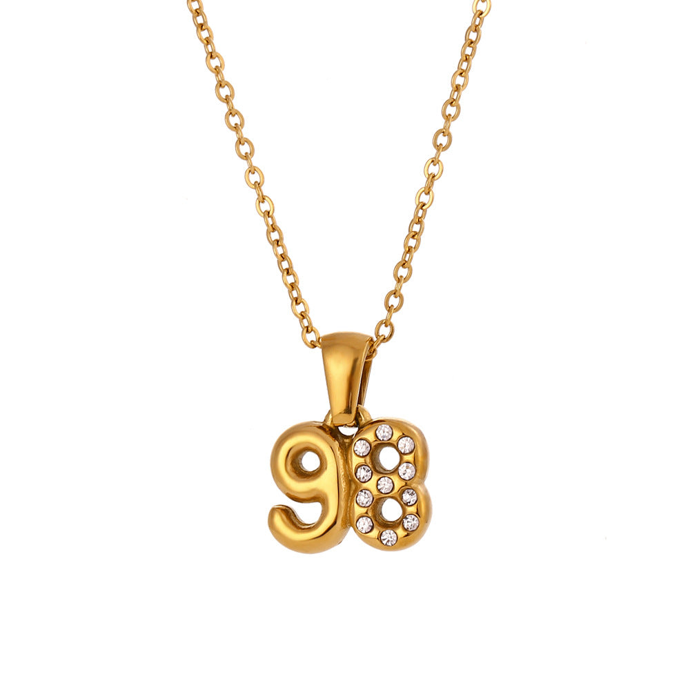 Minimalist Fashion Necklace for Women with Stainless Steel Chain, 18K Gold Plated Titanium Steel Pendant, Micro-Paved Rhinestone Accent, 3D Numeric Year Design