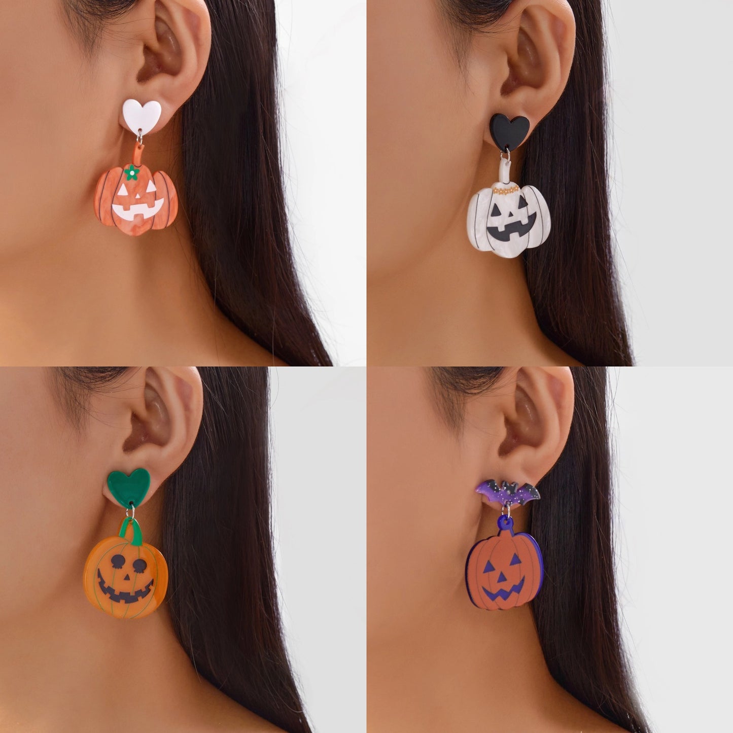 Orecchini Asimmetrici in Acrilico a Tema Halloween con Pipistrello Zucca Ragno Fantasma e Motivo Stampato per Uomo e Donna