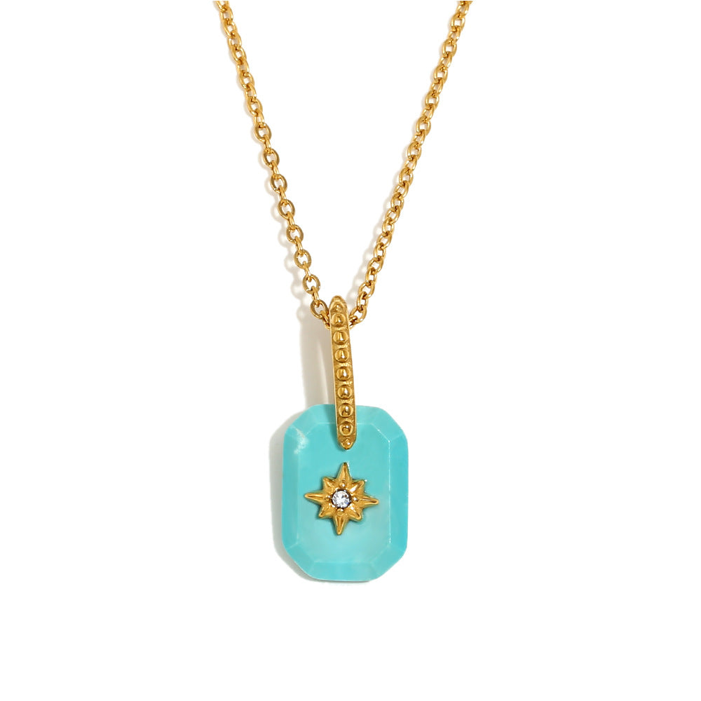 Minimalist Geometric Eight-Pointed Star Pendant Necklace for Women Stainless Steel with 18K Gold Plating and Acrylic Inlay